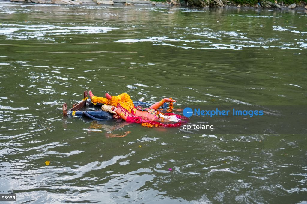 Kathmandu, Nepal - September 18, 2026: Hindu devotees perform the immersion of an idol of Lord Vishwakarma into the waters of the Bagmati River at Chobhar in Kathmandu, Nepal. (Photo by ap tolang/Nexpher Images)