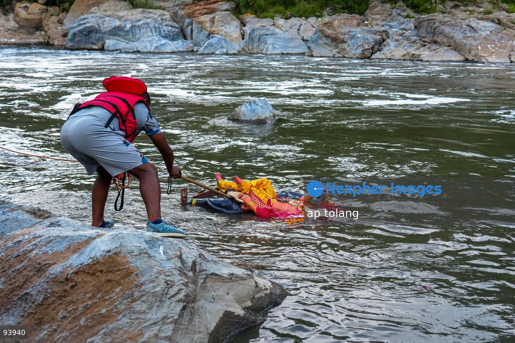 Kathmandu, Nepal - September 18, 2026: Hindu devotees perform the immersion of an idol of Lord Vishwakarma into the waters of the Bagmati River at Chobhar in Kathmandu, Nepal. (Photo by ap tolang/Nexpher Images)