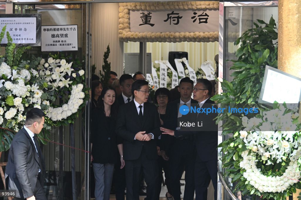 John Lee, Chief Executive leaving the Hong Kong Funeral Home in North Point on September 19, 2026 in Hong Kong. Today, the public memorial ceremony for Hong Kong's first Chief Executive, Tung Chee-hwa at the Hong Kong Funeral Home in North Point. (Photo by Kobe Li/Nexpher Images)