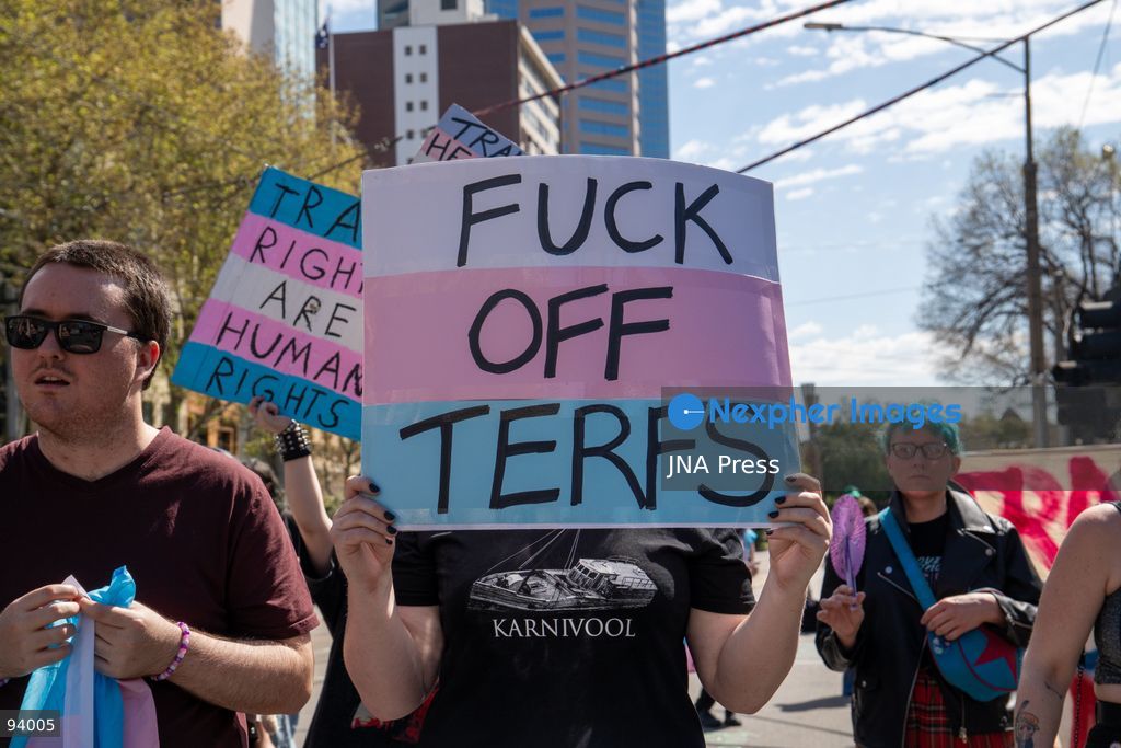 MELBOURNE, AUSTRALIA, SEPTEMBER 19, 2026: Transgender rights supporters demonstrate outside the Parliament of Victoria in Melbourne amid a heavy police presence. Tensions rise as protesters confront bodyguards accompanying Avi Yemini while he attempts to interview people opposing the demonstration. Photo by Braden Nam / JNA Press. (Photo by Taemin Braden Nam/JNA Press via Nexpher Images)