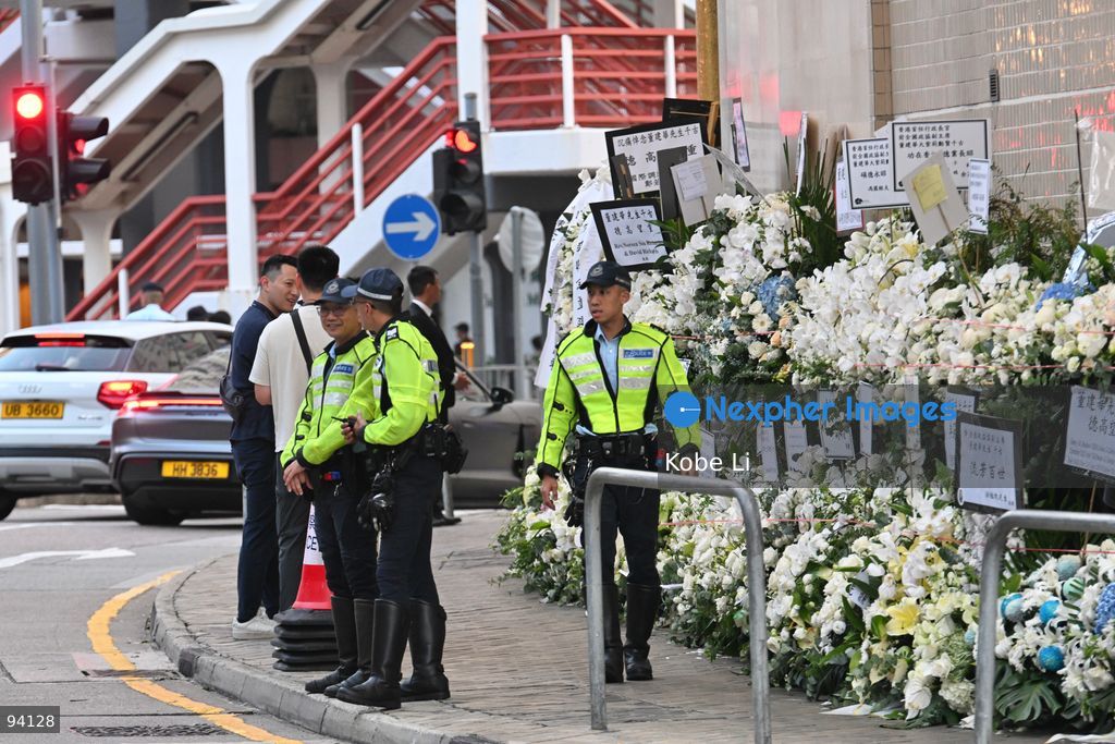 Polices working outside the Hong Kong Funeral Home in North Point on September 19, 2026 in Hong Kong. Today, the public memorial ceremony for Hong Kong's first Chief Executive, Tung Chee-hwa at the Hong Kong Funeral Home in North Point. (Photo by Kobe Li/Nexpher Images)