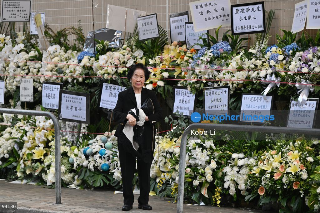 Anson Maria Elizabeth Chan Fang On-sang leaving the Hong Kong Funeral Home in North Point on September 19, 2026 in Hong Kong. Today, the public memorial ceremony for Hong Kong's first Chief Executive, Tung Chee-hwa at the Hong Kong Funeral Home in North Point. (Photo by Kobe Li/Nexpher Images)