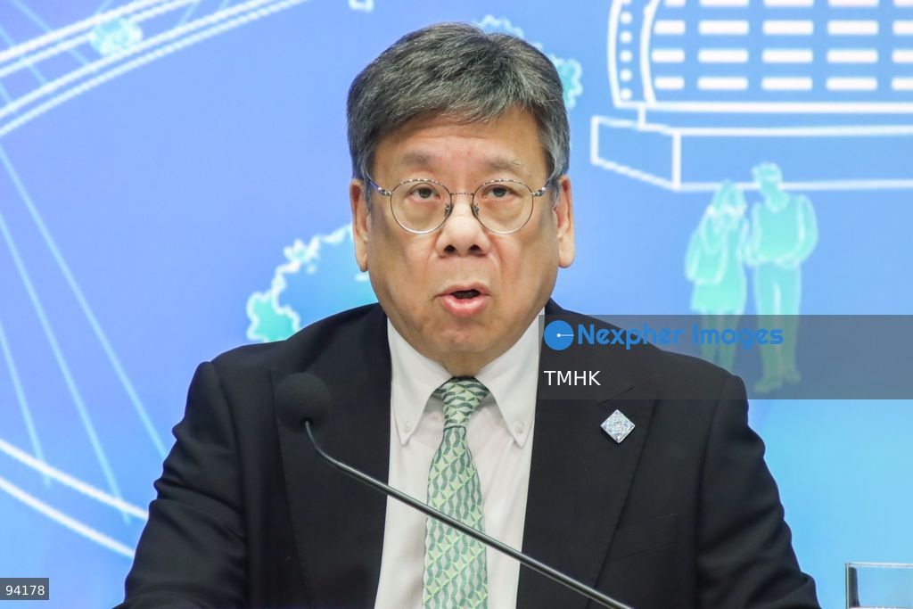 A close-up view shows Secretary for Commerce and Economic Development Algernon Yau Ying-wah speaking during a press conference on the 2026 Policy Address and the "First Five-Year Plan of Hong Kong" on September 18, 2026 in Hong Kong. (Photo by Gordon Choi/TMHK via Nexpher Images)