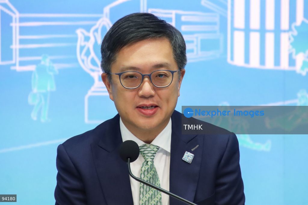A close-up view shows Permanent Secretary for Innovation, Technology and Industry Daniel Choi Kit-ming attending a press conference on the 2026 Policy Address and the "First Five-Year Plan of Hong Kong" on September 18, 2026 in Hong Kong. (Photo by Gordon Choi/TMHK via Nexpher Images)