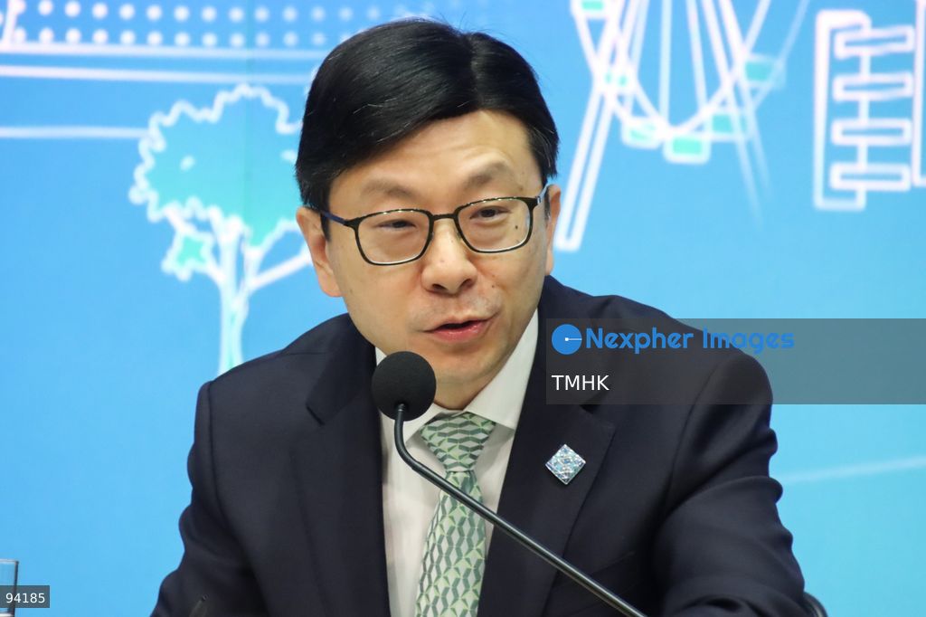 A close-up view shows Secretary for Labour and Welfare Chris Sun Yuk-han speaking during a press conference on the 2026 Policy Address and the "First Five-Year Plan of Hong Kong" on September 18, 2026 in Hong Kong. (Photo by Gordon Choi/TMHK via Nexpher Images)