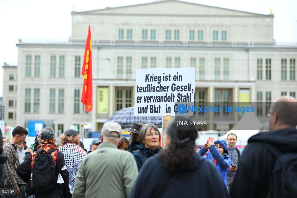 LEIPZIG, GERMANY, SEPTEMBER 19, 2026: Demonstrators march through central Leipzig during a protest against plans by U.S. defense company Covenant to establish a missile production facility in the north of the city. The demonstration, organized by the “Keine Raketenfabrik in Leipzig” alliance, began at Augustusplatz and called for the planned defense production to be stopped. Covenant plans to begin producing its Anthem long-range cruise missiles in Leipzig in 2027. Photo by David Vexelman / JNA Press. (Photo by David Vexelman/JNA Press via Nexpher Images)