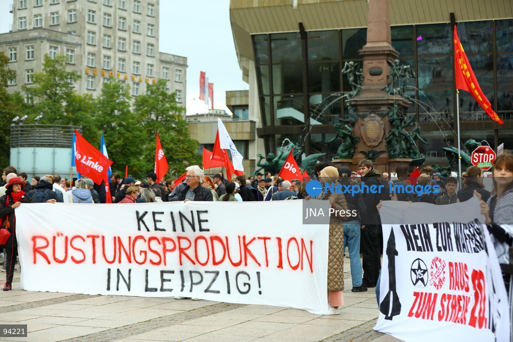 LEIPZIG, GERMANY, SEPTEMBER 19, 2026: Demonstrators march through central Leipzig during a protest against plans by U.S. defense company Covenant to establish a missile production facility in the north of the city. The demonstration, organized by the “Keine Raketenfabrik in Leipzig” alliance, began at Augustusplatz and called for the planned defense production to be stopped. Covenant plans to begin producing its Anthem long-range cruise missiles in Leipzig in 2027. Photo by David Vexelman / JNA Press. (Photo by David Vexelman/JNA Press via Nexpher Images)