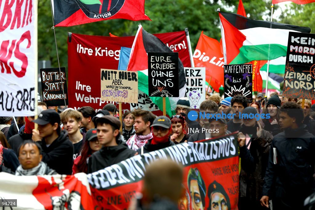 LEIPZIG, GERMANY, SEPTEMBER 19, 2026: Demonstrators march through central Leipzig during a protest against plans by U.S. defense company Covenant to establish a missile production facility in the north of the city. The demonstration, organized by the “Keine Raketenfabrik in Leipzig” alliance, began at Augustusplatz and called for the planned defense production to be stopped. Covenant plans to begin producing its Anthem long-range cruise missiles in Leipzig in 2027. Photo by David Vexelman / JNA Press. (Photo by David Vexelman/JNA Press via Nexpher Images)