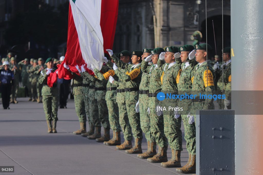 MEXICO CITY, MEXICO, SEPTEMBER 19, 2026: Mexican President Claudia Sheinbaum presides over a ceremony at the Zócalo in Mexico City as the national flag is raised to half-staff in memory of the victims of the September 19 earthquakes of 1985 and 2017. The ceremony included military honors and a moment of silence for those killed in the disasters. Photo by Carlos Santiago / JNA Press. (Photo by Carlos Santiago/JNA Press via Nexpher Images)