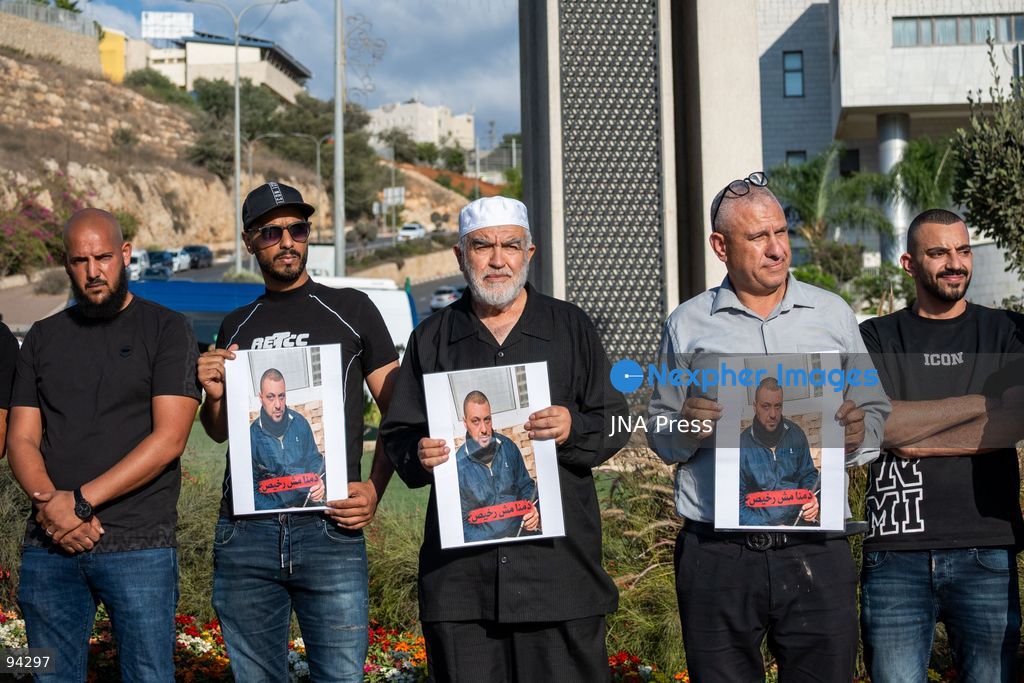 UMM AL-FAHM, ISRAEL, SEPTEMBER 19, 2026: Residents and activists demonstrate in Umm al-Fahm following the killing of local resident Alaa Mohammed Mahameed, who was shot by an Israeli Border Police officer after a police pursuit on September 17. Protesters called for an independent investigation into the circumstances of the shooting and accountability for those responsible. Police said Mahameed was shot after attacking an officer and posing a threat, while his family and local representatives dispute the police account and have called for an independent investigation. Photo by Jess Flom / JNA Press. (Photo by jess flom/JNA Press via Nexpher Images)