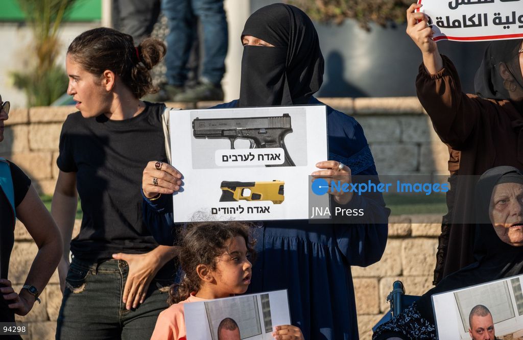 UMM AL-FAHM, ISRAEL, SEPTEMBER 19, 2026: Residents and activists demonstrate in Umm al-Fahm following the killing of local resident Alaa Mohammed Mahameed, who was shot by an Israeli Border Police officer after a police pursuit on September 17. Protesters called for an independent investigation into the circumstances of the shooting and accountability for those responsible. Police said Mahameed was shot after attacking an officer and posing a threat, while his family and local representatives dispute the police account and have called for an independent investigation. Photo by Jess Flom / JNA Press. (Photo by jess flom/JNA Press via Nexpher Images)