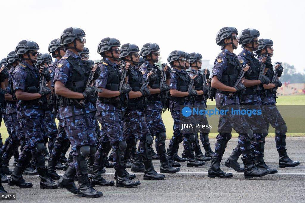 KATHMANDU, NEPAL, SEPTEMBER 19, 2026: Security personnel from the Nepali Army, Nepal Police and Armed Police Force take part in a ceremonial march during Nepal’s Constitution Day and National Day celebrations at the Army Pavilion in Tundikhel, Kathmandu. President Ram Chandra Paudel, Prime Minister Balendra Shah, Vice President Ram Sahaya Prasad Yadav and other senior state officials attended the ceremony, which included a guard of honor, march-past and band performances. Photo by Ghanashyam Shrestha / JNA Press. (Photo by Ghanashyam Shrestha/JNA Press via Nexpher Images)