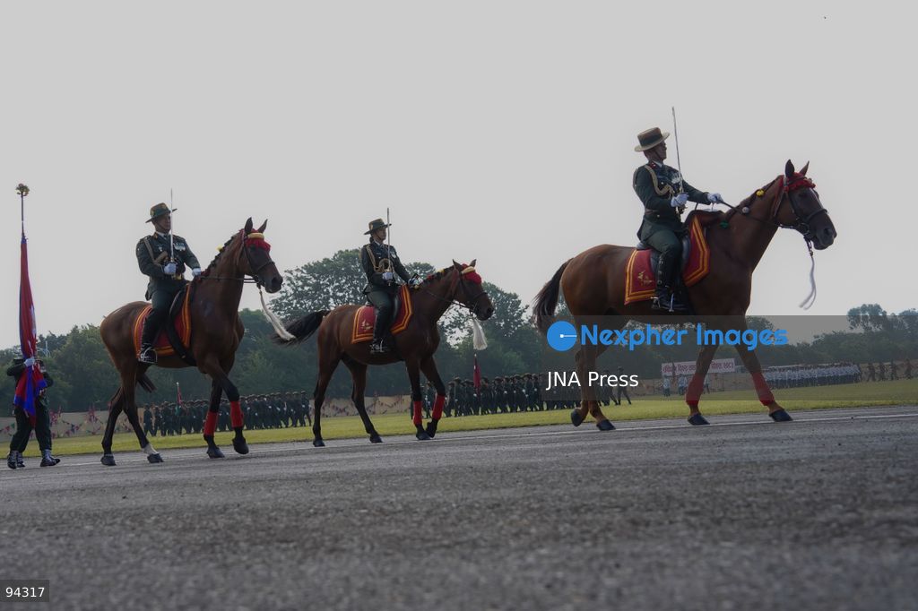KATHMANDU, NEPAL, SEPTEMBER 19, 2026: Security personnel from the Nepali Army, Nepal Police and Armed Police Force take part in a ceremonial march during Nepal’s Constitution Day and National Day celebrations at the Army Pavilion in Tundikhel, Kathmandu. President Ram Chandra Paudel, Prime Minister Balendra Shah, Vice President Ram Sahaya Prasad Yadav and other senior state officials attended the ceremony, which included a guard of honor, march-past and band performances. Photo by Ghanashyam Shrestha / JNA Press. (Photo by Ghanashyam Shrestha/JNA Press via Nexpher Images)