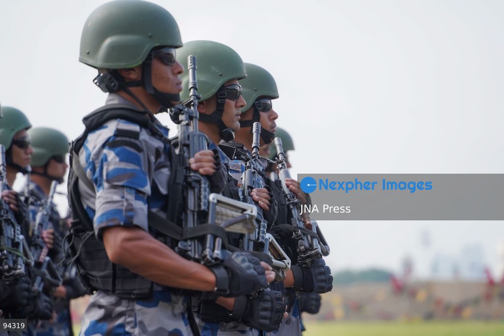 KATHMANDU, NEPAL, SEPTEMBER 19, 2026: Security personnel from the Nepali Army, Nepal Police and Armed Police Force take part in a ceremonial march during Nepal’s Constitution Day and National Day celebrations at the Army Pavilion in Tundikhel, Kathmandu. President Ram Chandra Paudel, Prime Minister Balendra Shah, Vice President Ram Sahaya Prasad Yadav and other senior state officials attended the ceremony, which included a guard of honor, march-past and band performances. Photo by Ghanashyam Shrestha / JNA Press. (Photo by Ghanashyam Shrestha/JNA Press via Nexpher Images)