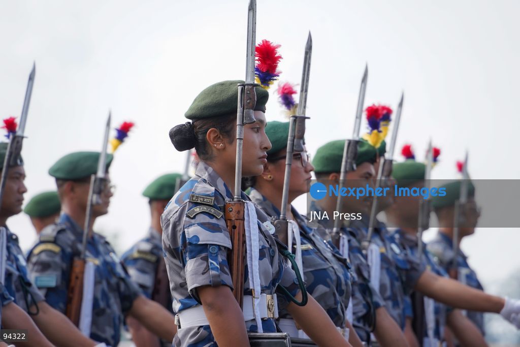 KATHMANDU, NEPAL, SEPTEMBER 19, 2026: Security personnel from the Nepali Army, Nepal Police and Armed Police Force take part in a ceremonial march during Nepal’s Constitution Day and National Day celebrations at the Army Pavilion in Tundikhel, Kathmandu. President Ram Chandra Paudel, Prime Minister Balendra Shah, Vice President Ram Sahaya Prasad Yadav and other senior state officials attended the ceremony, which included a guard of honor, march-past and band performances. Photo by Ghanashyam Shrestha / JNA Press. (Photo by Ghanashyam Shrestha/JNA Press via Nexpher Images)