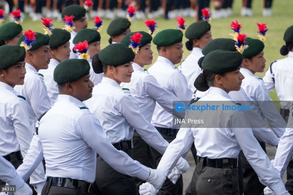 KATHMANDU, NEPAL, SEPTEMBER 19, 2026: Security personnel from the Nepali Army, Nepal Police and Armed Police Force take part in a ceremonial march during Nepal’s Constitution Day and National Day celebrations at the Army Pavilion in Tundikhel, Kathmandu. President Ram Chandra Paudel, Prime Minister Balendra Shah, Vice President Ram Sahaya Prasad Yadav and other senior state officials attended the ceremony, which included a guard of honor, march-past and band performances. Photo by Ghanashyam Shrestha / JNA Press. (Photo by Ghanashyam Shrestha/JNA Press via Nexpher Images)