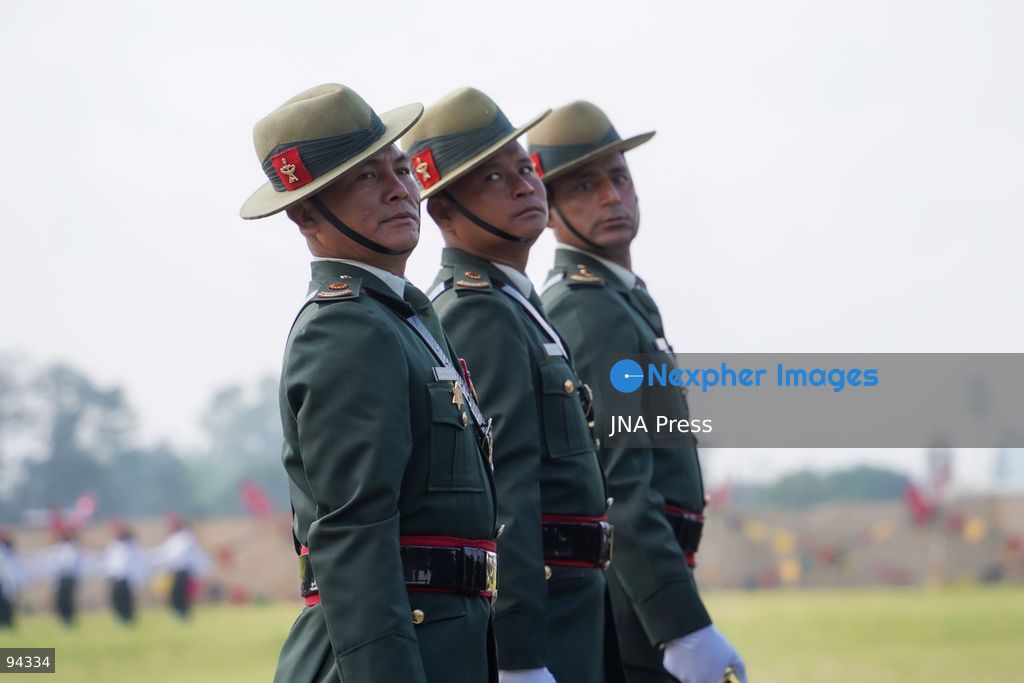KATHMANDU, NEPAL, SEPTEMBER 19, 2026: Security personnel from the Nepali Army, Nepal Police and Armed Police Force take part in a ceremonial march during Nepal’s Constitution Day and National Day celebrations at the Army Pavilion in Tundikhel, Kathmandu. President Ram Chandra Paudel, Prime Minister Balendra Shah, Vice President Ram Sahaya Prasad Yadav and other senior state officials attended the ceremony, which included a guard of honor, march-past and band performances. Photo by Ghanashyam Shrestha / JNA Press. (Photo by Ghanashyam Shrestha/JNA Press via Nexpher Images)