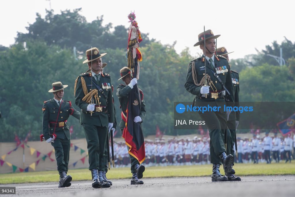 KATHMANDU, NEPAL, SEPTEMBER 19, 2026: Security personnel from the Nepali Army, Nepal Police and Armed Police Force take part in a ceremonial march during Nepal’s Constitution Day and National Day celebrations at the Army Pavilion in Tundikhel, Kathmandu. President Ram Chandra Paudel, Prime Minister Balendra Shah, Vice President Ram Sahaya Prasad Yadav and other senior state officials attended the ceremony, which included a guard of honor, march-past and band performances. Photo by Ghanashyam Shrestha / JNA Press. (Photo by Ghanashyam Shrestha/JNA Press via Nexpher Images)