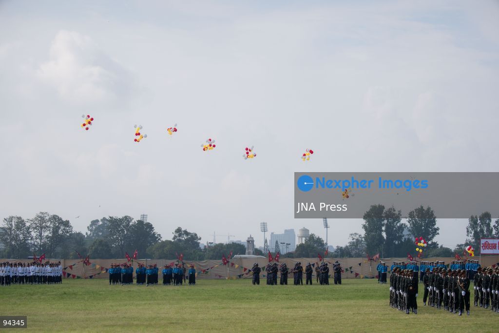 KATHMANDU, NEPAL, SEPTEMBER 19, 2026: Security personnel from the Nepali Army, Nepal Police and Armed Police Force take part in a ceremonial march during Nepal’s Constitution Day and National Day celebrations at the Army Pavilion in Tundikhel, Kathmandu. President Ram Chandra Paudel, Prime Minister Balendra Shah, Vice President Ram Sahaya Prasad Yadav and other senior state officials attended the ceremony, which included a guard of honor, march-past and band performances. Photo by Ghanashyam Shrestha / JNA Press. (Photo by Ghanashyam Shrestha/JNA Press via Nexpher Images)