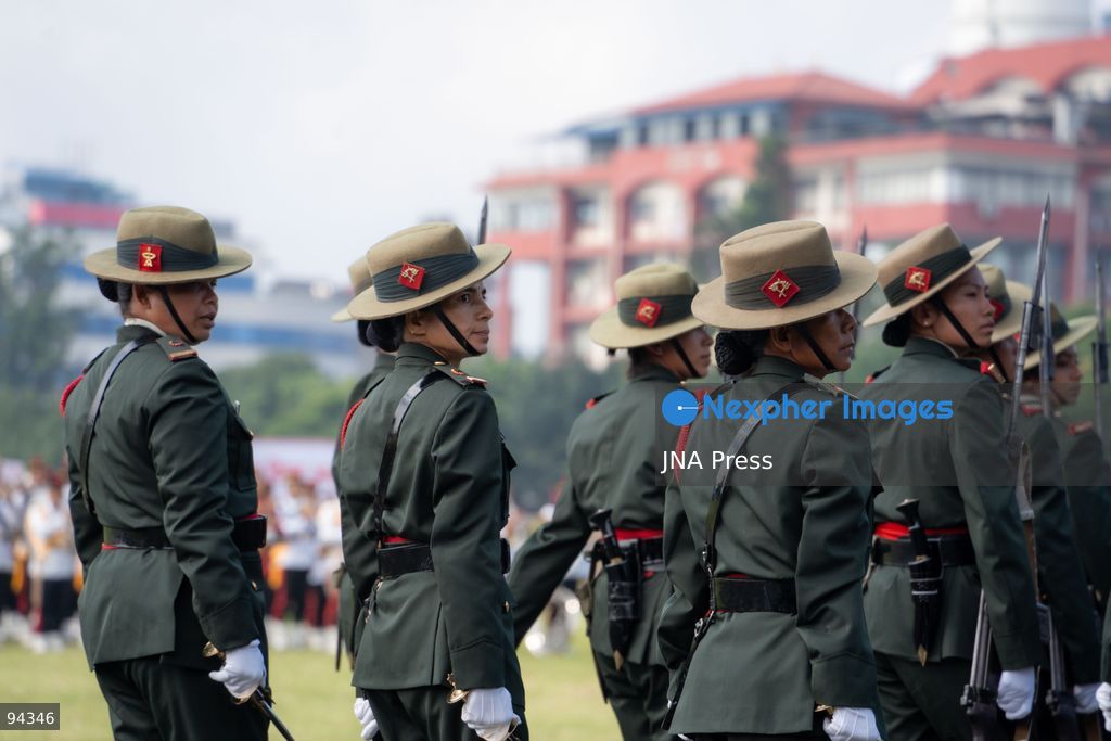 KATHMANDU, NEPAL, SEPTEMBER 19, 2026: Security personnel from the Nepali Army, Nepal Police and Armed Police Force take part in a ceremonial march during Nepal’s Constitution Day and National Day celebrations at the Army Pavilion in Tundikhel, Kathmandu. President Ram Chandra Paudel, Prime Minister Balendra Shah, Vice President Ram Sahaya Prasad Yadav and other senior state officials attended the ceremony, which included a guard of honor, march-past and band performances. Photo by Ghanashyam Shrestha / JNA Press. (Photo by Ghanashyam Shrestha/JNA Press via Nexpher Images)