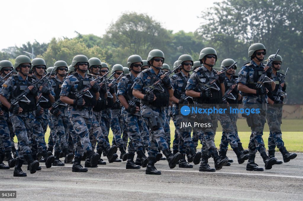 KATHMANDU, NEPAL, SEPTEMBER 19, 2026: Security personnel from the Nepali Army, Nepal Police and Armed Police Force take part in a ceremonial march during Nepal’s Constitution Day and National Day celebrations at the Army Pavilion in Tundikhel, Kathmandu. President Ram Chandra Paudel, Prime Minister Balendra Shah, Vice President Ram Sahaya Prasad Yadav and other senior state officials attended the ceremony, which included a guard of honor, march-past and band performances. Photo by Ghanashyam Shrestha / JNA Press. (Photo by Ghanashyam Shrestha/JNA Press via Nexpher Images)