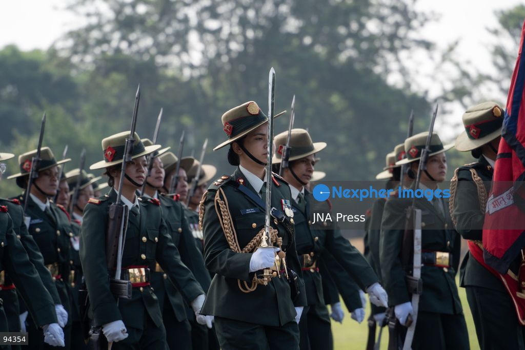 KATHMANDU, NEPAL, SEPTEMBER 19, 2026: Security personnel from the Nepali Army, Nepal Police and Armed Police Force take part in a ceremonial march during Nepal’s Constitution Day and National Day celebrations at the Army Pavilion in Tundikhel, Kathmandu. President Ram Chandra Paudel, Prime Minister Balendra Shah, Vice President Ram Sahaya Prasad Yadav and other senior state officials attended the ceremony, which included a guard of honor, march-past and band performances. Photo by Ghanashyam Shrestha / JNA Press. (Photo by Ghanashyam Shrestha/JNA Press via Nexpher Images)