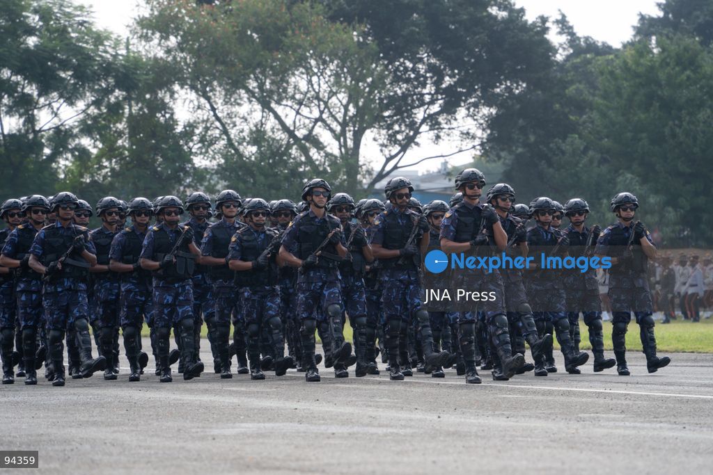 KATHMANDU, NEPAL, SEPTEMBER 19, 2026: Security personnel from the Nepali Army, Nepal Police and Armed Police Force take part in a ceremonial march during Nepal’s Constitution Day and National Day celebrations at the Army Pavilion in Tundikhel, Kathmandu. President Ram Chandra Paudel, Prime Minister Balendra Shah, Vice President Ram Sahaya Prasad Yadav and other senior state officials attended the ceremony, which included a guard of honor, march-past and band performances. Photo by Ghanashyam Shrestha / JNA Press. (Photo by Ghanashyam Shrestha/JNA Press via Nexpher Images)