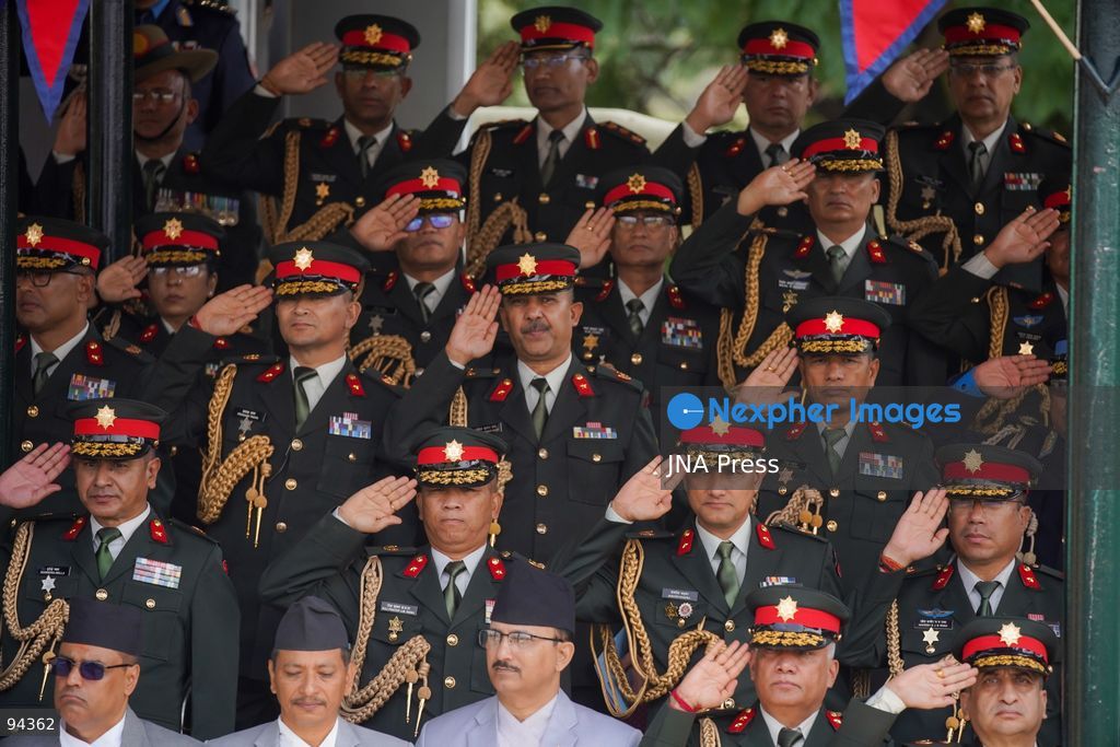 KATHMANDU, NEPAL, SEPTEMBER 19, 2026: Security personnel from the Nepali Army, Nepal Police and Armed Police Force take part in a ceremonial march during Nepal’s Constitution Day and National Day celebrations at the Army Pavilion in Tundikhel, Kathmandu. President Ram Chandra Paudel, Prime Minister Balendra Shah, Vice President Ram Sahaya Prasad Yadav and other senior state officials attended the ceremony, which included a guard of honor, march-past and band performances. Photo by Ghanashyam Shrestha / JNA Press. (Photo by Ghanashyam Shrestha/JNA Press via Nexpher Images)
