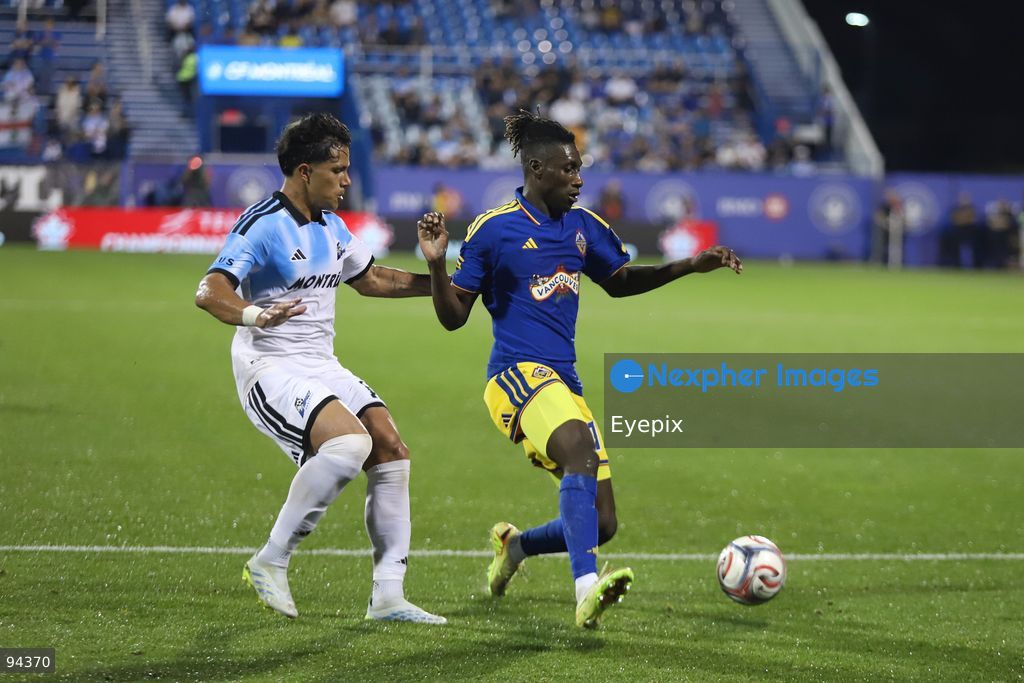 Wiki Carmona #16 of CF Montreal and Yadaly Diaby #77 of Vancouver Whitecaps FC battle for the ball during semi-final match of the Canadian Championship between CF Montreal and Vancouver Whitecaps FC at Saputo Stadium. on September 16, 2026 in Montreal, Canada. (Photo by Horacio Zamora/ Eyepix Group) (Photo by Horacio Zamora/ Eyepix Group/Eyepix via Nexpher Images)