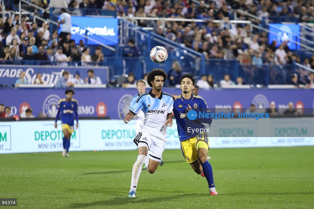 Rayan Elloumi #19 of Vancouver Whitecaps FC and Jalen Neal #2 of CF Montreal battle for the ball during semi-final match of the Canadian Championship between CF Montreal and Vancouver Whitecaps FC at Saputo Stadium. on September 16, 2026 in Montreal, Canada. (Photo by Horacio Zamora/ Eyepix Group) (Photo by Horacio Zamora/ Eyepix Group/Eyepix via Nexpher Images)