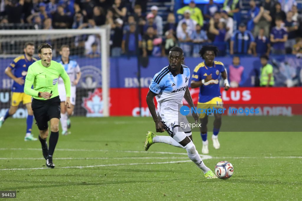 Prince Owusu #9 of CF Montreal drives the ball during semi-final match of the Canadian Championship between CF Montreal and Vancouver Whitecaps FC at Saputo Stadium. on September 16, 2026 in Montreal, Canada. (Photo by Horacio Zamora/ Eyepix Group) (Photo by Horacio Zamora/ Eyepix Group/Eyepix via Nexpher Images)
