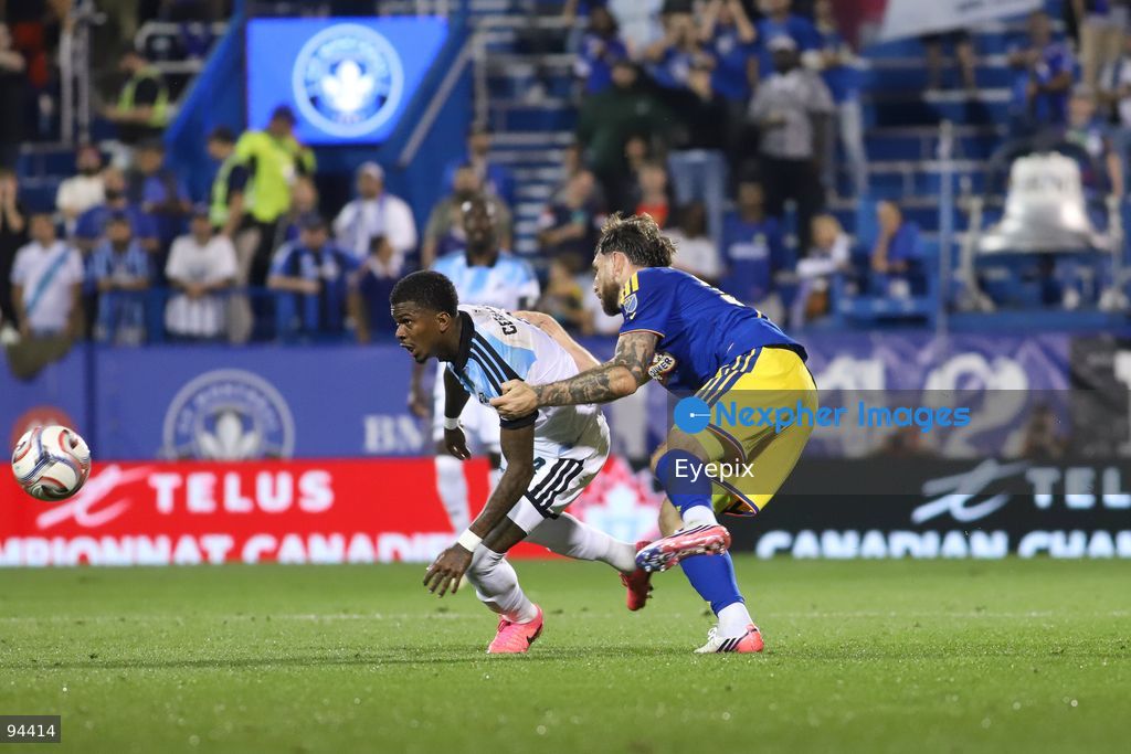 Tristan Blackmon #33 of Vancouver Whitecaps FC and Brayan Ceballos #3 of CF Montreal battle for the ball during semi-final match of the Canadian Championship between CF Montreal and Vancouver Whitecaps FC at Saputo Stadium. on September 16, 2026 in Montreal, Canada. (Photo by Horacio Zamora/ Eyepix Group) (Photo by Horacio Zamora/ Eyepix Group/Eyepix via Nexpher Images)