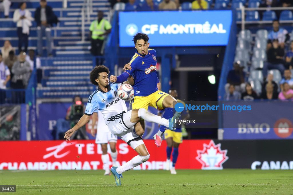 Rayan Elloumi #19 of Vancouver Whitecaps FC and Jalen Neal #2 of CF Montreal battle for the ball during semi-final match of the Canadian Championship between CF Montreal and Vancouver Whitecaps FC at Saputo Stadium. on September 16, 2026 in Montreal, Canada. (Photo by Horacio Zamora/ Eyepix Group) (Photo by Horacio Zamora/ Eyepix Group/Eyepix via Nexpher Images)
