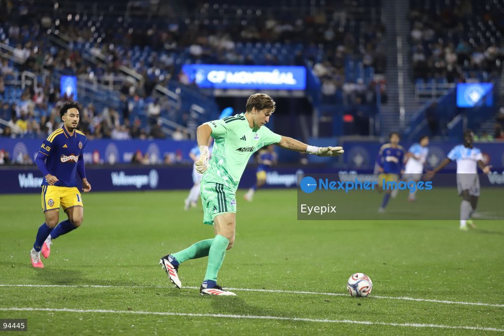 Sébastian Breza #1 of CF Montreal punches the ball clear during semi-final match of the Canadian Championship between CF Montreal and Vancouver Whitecaps FC at Saputo Stadium. on September 16, 2026 in Montreal, Canada. (Photo by Horacio Zamora/ Eyepix Group) (Photo by Horacio Zamora/ Eyepix Group/Eyepix via Nexpher Images)