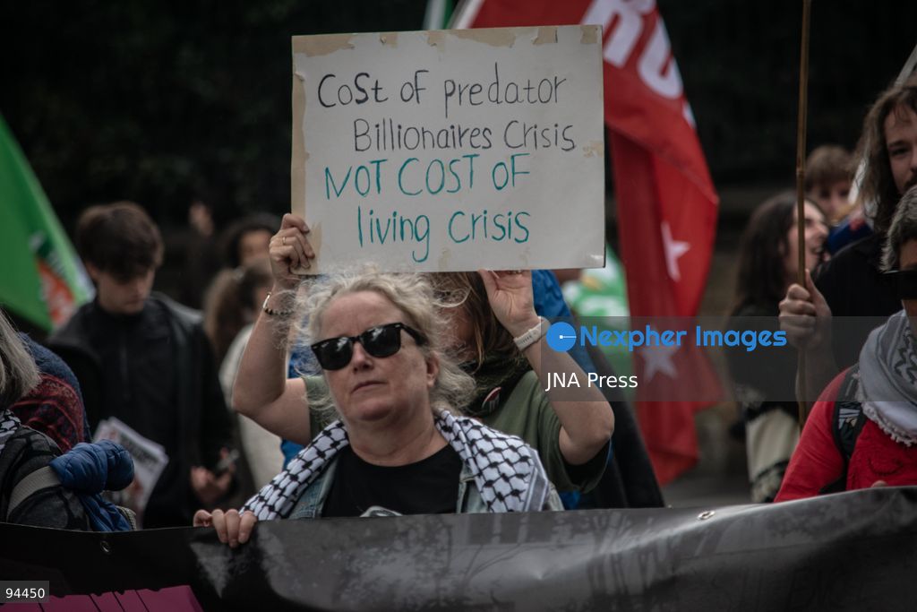 DUBLIN, IRELAND, SEPTEMBER 19, 2026: Protesters march from the Garden of Remembrance to Leinster House in Dublin during a demonstration calling for government action on Ireland’s housing and cost-of-living pressures ahead of Budget 2027. Trade unions, political groups and community organizations joined the protest, calling for measures addressing housing costs, wages, energy prices and other household expenses. Photo by Nadia Caimi / JNA Press (Photo by Nadia Caimi/JNA Press via Nexpher Images)