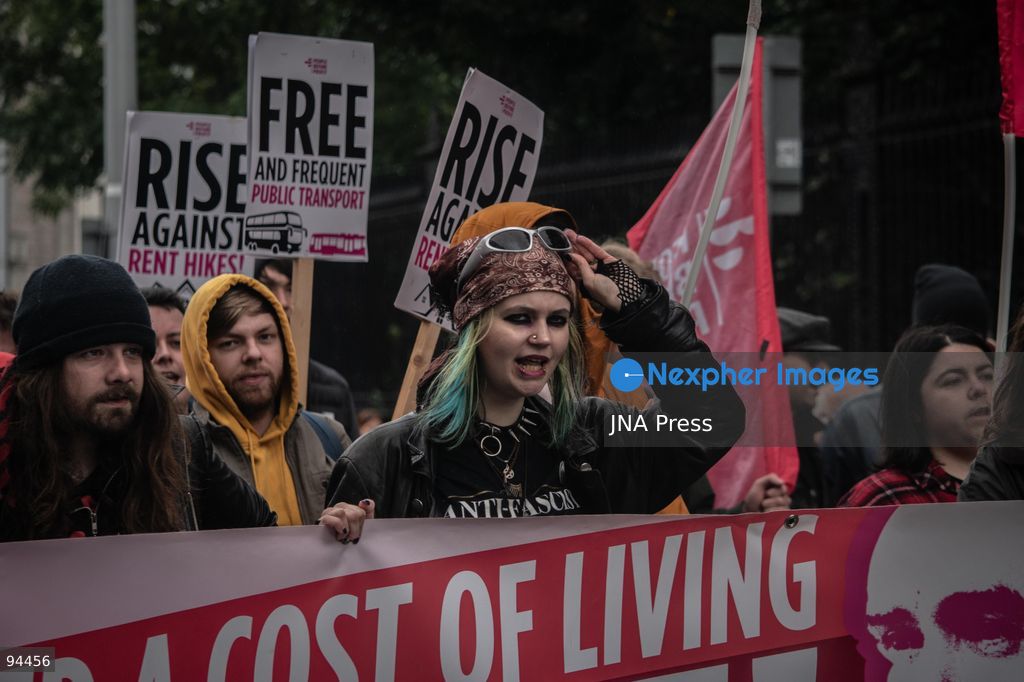 DUBLIN, IRELAND, SEPTEMBER 19, 2026: Protesters march from the Garden of Remembrance to Leinster House in Dublin during a demonstration calling for government action on Ireland’s housing and cost-of-living pressures ahead of Budget 2027. Trade unions, political groups and community organizations joined the protest, calling for measures addressing housing costs, wages, energy prices and other household expenses. Photo by Nadia Caimi / JNA Press (Photo by Nadia Caimi/JNA Press via Nexpher Images)
