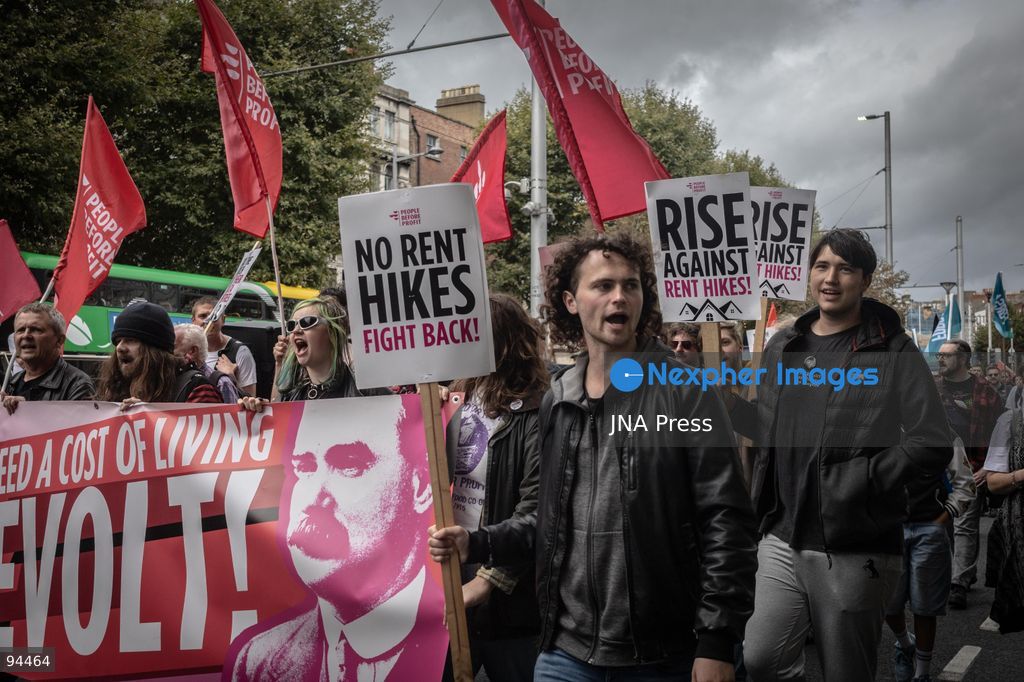 DUBLIN, IRELAND, SEPTEMBER 19, 2026: Protesters march from the Garden of Remembrance to Leinster House in Dublin during a demonstration calling for government action on Ireland’s housing and cost-of-living pressures ahead of Budget 2027. Trade unions, political groups and community organizations joined the protest, calling for measures addressing housing costs, wages, energy prices and other household expenses. Photo by Nadia Caimi / JNA Press (Photo by Nadia Caimi/JNA Press via Nexpher Images)