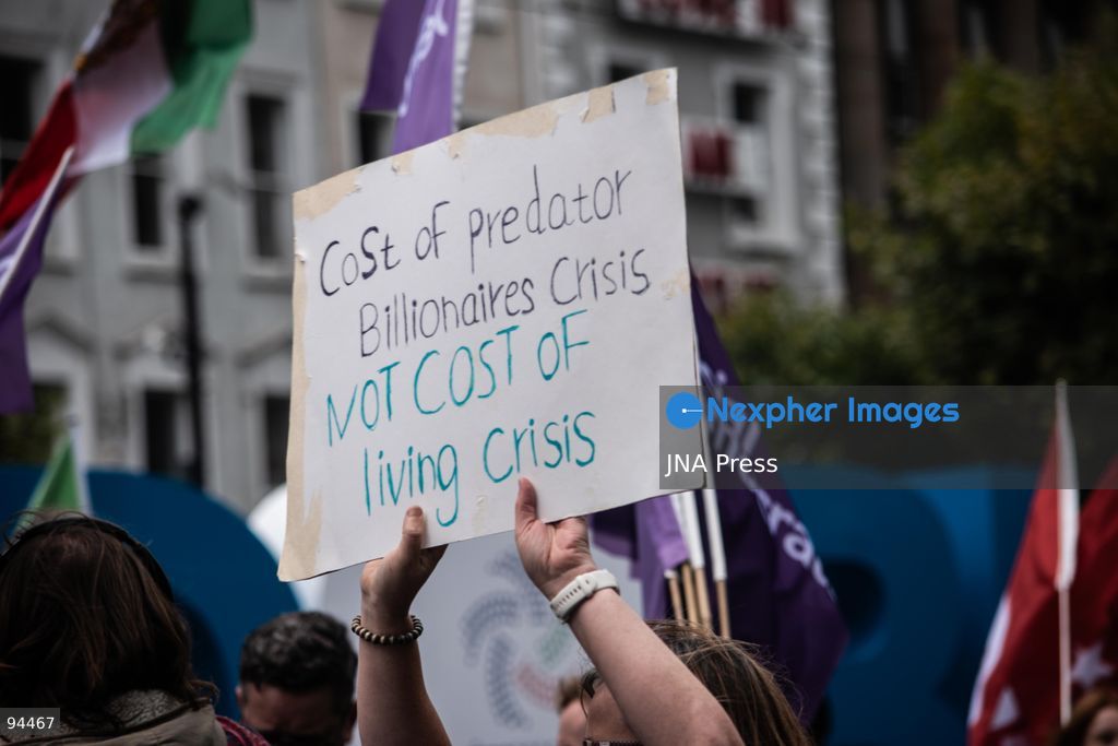 DUBLIN, IRELAND, SEPTEMBER 19, 2026: Protesters march from the Garden of Remembrance to Leinster House in Dublin during a demonstration calling for government action on Ireland’s housing and cost-of-living pressures ahead of Budget 2027. Trade unions, political groups and community organizations joined the protest, calling for measures addressing housing costs, wages, energy prices and other household expenses. Photo by Nadia Caimi / JNA Press (Photo by Nadia Caimi/JNA Press via Nexpher Images)