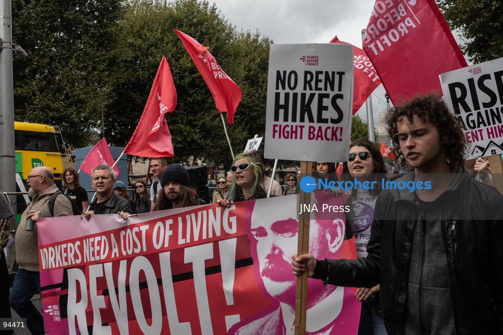 DUBLIN, IRELAND, SEPTEMBER 19, 2026: Protesters march from the Garden of Remembrance to Leinster House in Dublin during a demonstration calling for government action on Ireland’s housing and cost-of-living pressures ahead of Budget 2027. Trade unions, political groups and community organizations joined the protest, calling for measures addressing housing costs, wages, energy prices and other household expenses. Photo by Nadia Caimi / JNA Press (Photo by Nadia Caimi/JNA Press via Nexpher Images)