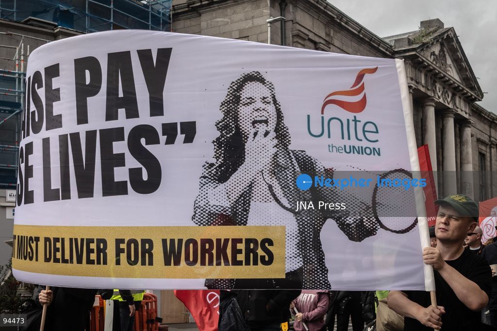 DUBLIN, IRELAND, SEPTEMBER 19, 2026: Protesters march from the Garden of Remembrance to Leinster House in Dublin during a demonstration calling for government action on Ireland’s housing and cost-of-living pressures ahead of Budget 2027. Trade unions, political groups and community organizations joined the protest, calling for measures addressing housing costs, wages, energy prices and other household expenses. Photo by Nadia Caimi / JNA Press (Photo by Nadia Caimi/JNA Press via Nexpher Images)
