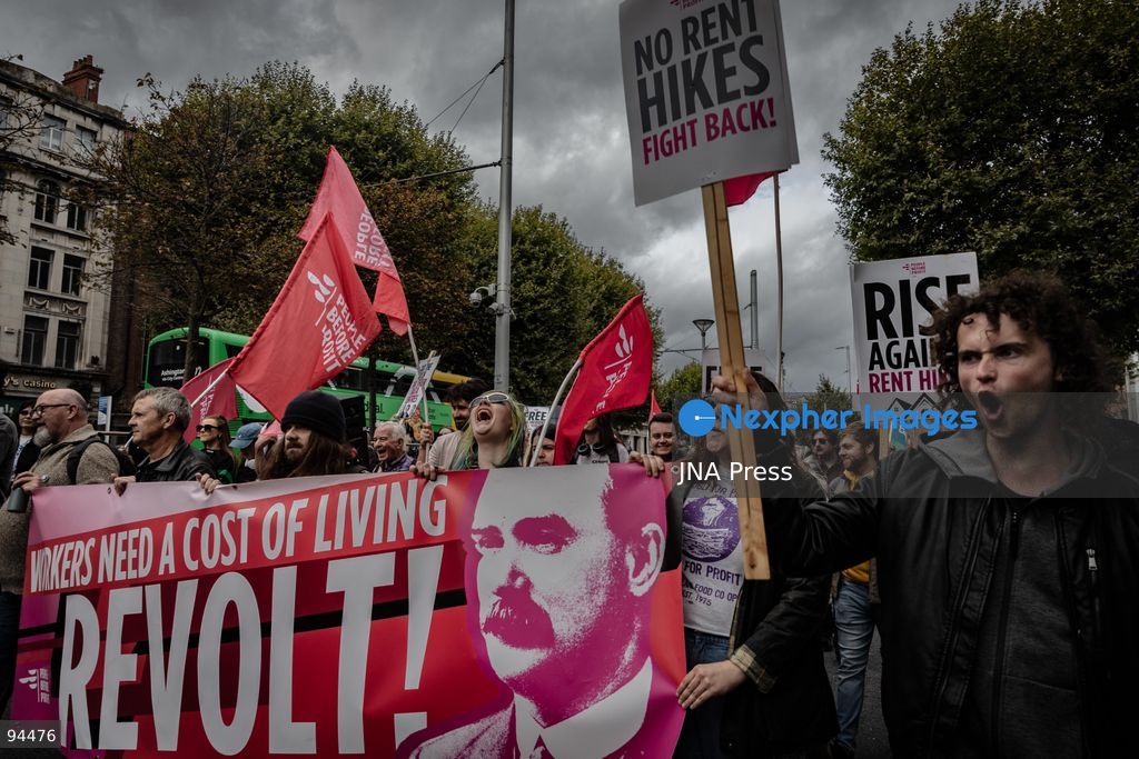DUBLIN, IRELAND, SEPTEMBER 19, 2026: Protesters march from the Garden of Remembrance to Leinster House in Dublin during a demonstration calling for government action on Ireland’s housing and cost-of-living pressures ahead of Budget 2027. Trade unions, political groups and community organizations joined the protest, calling for measures addressing housing costs, wages, energy prices and other household expenses. Photo by Nadia Caimi / JNA Press (Photo by Nadia Caimi/JNA Press via Nexpher Images)