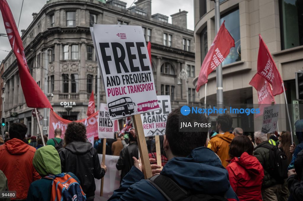 DUBLIN, IRELAND, SEPTEMBER 19, 2026: Protesters march from the Garden of Remembrance to Leinster House in Dublin during a demonstration calling for government action on Ireland’s housing and cost-of-living pressures ahead of Budget 2027. Trade unions, political groups and community organizations joined the protest, calling for measures addressing housing costs, wages, energy prices and other household expenses. Photo by Nadia Caimi / JNA Press (Photo by Nadia Caimi/JNA Press via Nexpher Images)