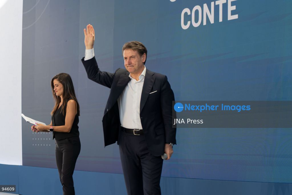 MILAN, ITALY, SEPTEMBER 19, 2026: Giuseppe Conte, leader of Italy’s Five Star Movement and former prime minister, addresses the movement’s “Nova – Parola all’Italia” assembly in Milan. Conte called for efforts to pursue peace and reiterated his opposition to increased military spending and continued weapons shipments to Ukraine, saying that weapons push peace further away. The position on military aid to Kyiv remains a point of disagreement between the Five Star Movement and its potential center-left coalition partners, including the Democratic Party. Photo by Calogero Russo/ JNA Press. (Photo by calogero russo/JNA Press via Nexpher Images)