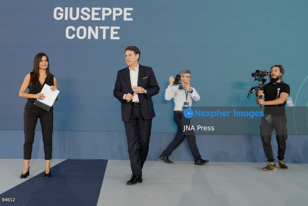 MILAN, ITALY, SEPTEMBER 19, 2026: Giuseppe Conte, leader of Italy’s Five Star Movement and former prime minister, addresses the movement’s “Nova – Parola all’Italia” assembly in Milan. Conte called for efforts to pursue peace and reiterated his opposition to increased military spending and continued weapons shipments to Ukraine, saying that weapons push peace further away. The position on military aid to Kyiv remains a point of disagreement between the Five Star Movement and its potential center-left coalition partners, including the Democratic Party. Photo by Calogero Russo/ JNA Press. (Photo by calogero russo/JNA Press via Nexpher Images)