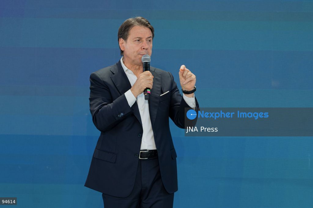 MILAN, ITALY, SEPTEMBER 19, 2026: Giuseppe Conte, leader of Italy’s Five Star Movement and former prime minister, addresses the movement’s “Nova – Parola all’Italia” assembly in Milan. Conte called for efforts to pursue peace and reiterated his opposition to increased military spending and continued weapons shipments to Ukraine, saying that weapons push peace further away. The position on military aid to Kyiv remains a point of disagreement between the Five Star Movement and its potential center-left coalition partners, including the Democratic Party. Photo by Calogero Russo/ JNA Press. (Photo by calogero russo/JNA Press via Nexpher Images)