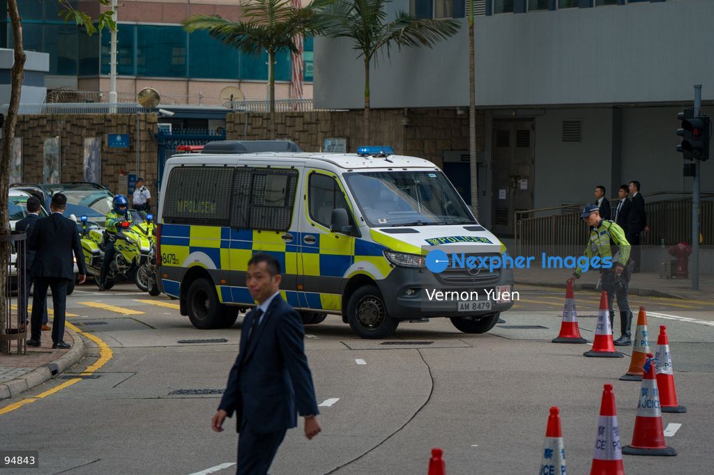 Police road block outside the Hong Kong Funeral Home where Tung Chee-hwa’s funeral is being held on September 20, 2026 in Hong Kong. Tung Chee-hwa was Hong Kong’s first chief executive after the city’s handover from Britain to China. (Photo by Vernon Yuen/Nexpher Images)