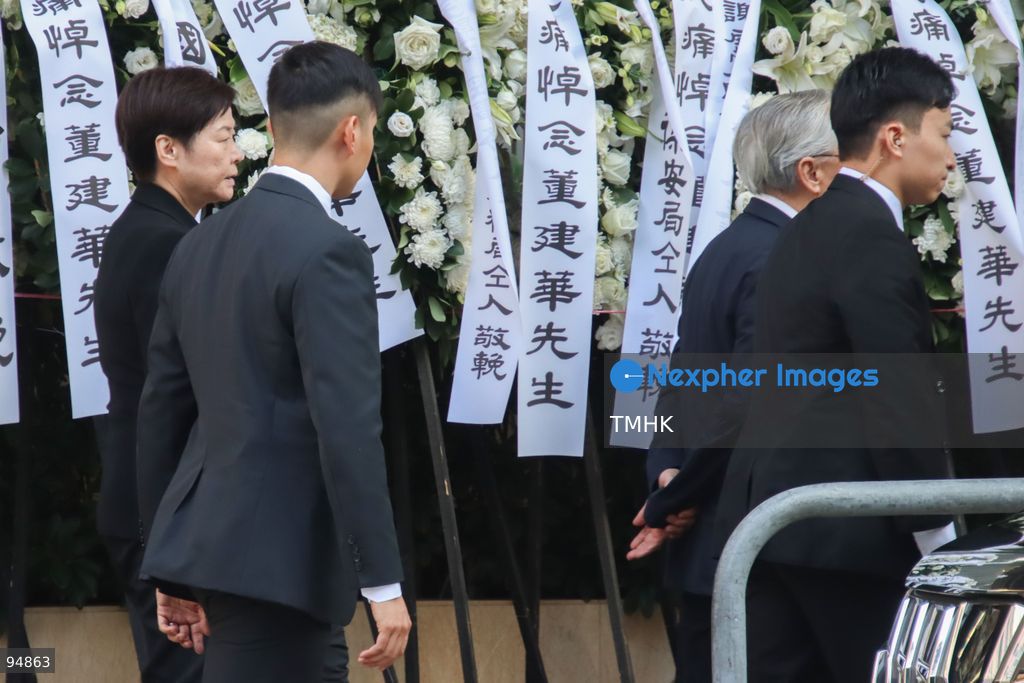 Former Chief Executives Donald Tsang Yam-kuen and Carrie Lam Cheng Yuet-ngor leave the Hong Kong Funeral Home after paying respects during the wake for Tung Chee-hwa on September 19, 2026 in Hong Kong. (Photo by Gordon Choi/TMHK via Nexpher Images)