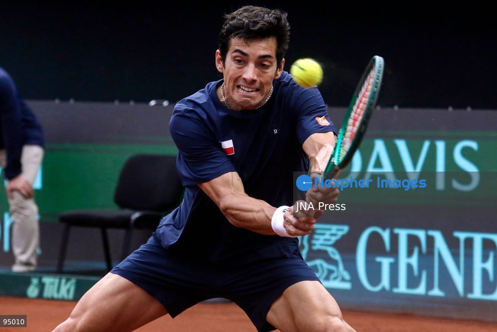 SANTIAGO, CHILE, SEPTEMBER 19, 2026: Players from Chile and Spain compete during their Davis Cup Qualifiers second-round tie at Court Central Anita Lizana in Santiago. Spain took a 2-0 lead after the opening day, with Daniel Mérida defeating Alejandro Tabilo 5-7, 6-3, 6-3 and Rafael Jódar beating Cristian Garín 6-0, 6-2. The winner of the tie will advance to the Davis Cup Final 8 in Bologna. Photo by Sebastian Silva / JNA Press. (Photo by Sebastian Silva/JNA Press via Nexpher Images)