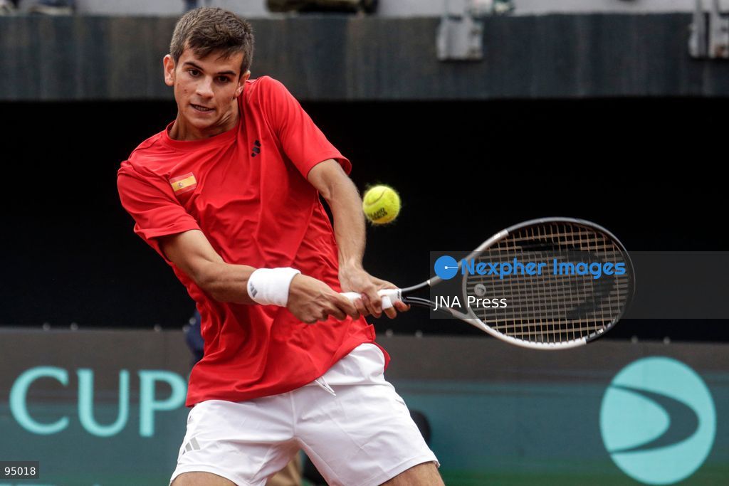 SANTIAGO, CHILE, SEPTEMBER 19, 2026: Players from Chile and Spain compete during their Davis Cup Qualifiers second-round tie at Court Central Anita Lizana in Santiago. Spain took a 2-0 lead after the opening day, with Daniel Mérida defeating Alejandro Tabilo 5-7, 6-3, 6-3 and Rafael Jódar beating Cristian Garín 6-0, 6-2. The winner of the tie will advance to the Davis Cup Final 8 in Bologna. Photo by Sebastian Silva / JNA Press. (Photo by Sebastian Silva/JNA Press via Nexpher Images)