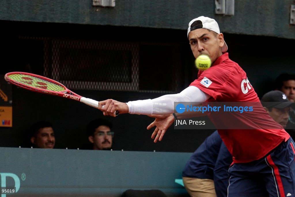 SANTIAGO, CHILE, SEPTEMBER 19, 2026: Players from Chile and Spain compete during their Davis Cup Qualifiers second-round tie at Court Central Anita Lizana in Santiago. Spain took a 2-0 lead after the opening day, with Daniel Mérida defeating Alejandro Tabilo 5-7, 6-3, 6-3 and Rafael Jódar beating Cristian Garín 6-0, 6-2. The winner of the tie will advance to the Davis Cup Final 8 in Bologna. Photo by Sebastian Silva / JNA Press. (Photo by Sebastian Silva/JNA Press via Nexpher Images)